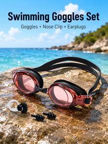 1pc Swimming Goggle Set Waterproof And Anti-Fog Swimming Goggles With Earplugs, Adjustable Wide Shoulder Straps, UV Protection Clear Vision Swimming Goggles, Suitable For Swimming Pools And Open Water - Burnt Orange - View 1