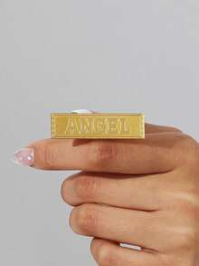 [ZzAi Custom]1pc Customized Two-Finger Or Single-Finger Women's Name Ring, Men's Personalized Name Ring, 18K Gold Double Ring, Personalized Gift, Birthday Gift, Personalized Custom Fashion Ring, Fashion Style, Family Style - Nameplate Ring - View 7