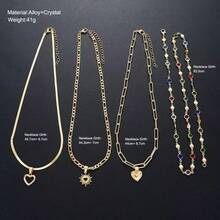 4pcs/Set Colorful Rhinestone Heart Pendant Tassel Necklace Set, Versatile Niche Luxury Elegant Collarbone Layered Jewelry - Gold - View 5