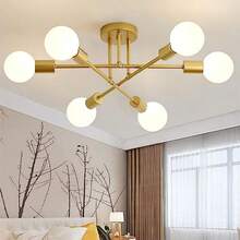 Lámpara de Techo Semiempotrada Moderna de 6 Luces Oro – Iluminación Elegante para Sala, Comedor, Dormitorio, Cocina, Pasillo y Entrada Ideal también para Balcón, Vestíbulo, Oficina, Estudio, Cafetería y Restaurante con Estilo Moderno. - Dorado - Ver 1