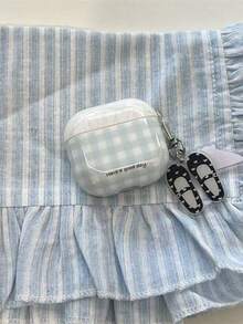 Casing Pelindung Motif Kotak-kotak Biru Segar untuk AirPods 4, Pro 1/2/3, Casing Pelindung Lembut Full Cover untuk Earphone Bluetooth Nirkabel dengan Gantungan Sepatu Balet - Baby Blue - View 2