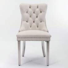 Set Of 2 65 Cm Dining Chairs In Velvet For Kitchen And Dining Room - 米色 - 查看 2