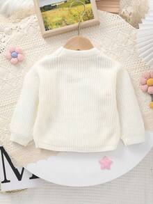 Girls Casual Minimalist "BDAY GIFT" Letter Embroidered Knit Crew Neck Pullover - White - View 7