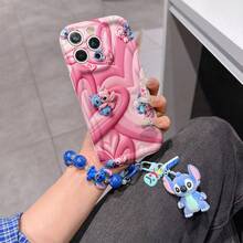 Disney Has Authorized, Phone Case - Chain Set, The Stitch Lilo & Stitch 3D Phone Case Plus A Silicone 3D Stitch Bracelet With Metallic Ring Removable Bracelet, Stitch And Angel Pattern, Compatible With Iphone17/16/15/14/13/12/23/XS/XR/X Plus Pro Max, A Stylish Cartoon Phone Case, The Perfect Gift Choice, Phone Protection, Durable Phone Cover, Great Gift For Friends And Family. - White - View 2