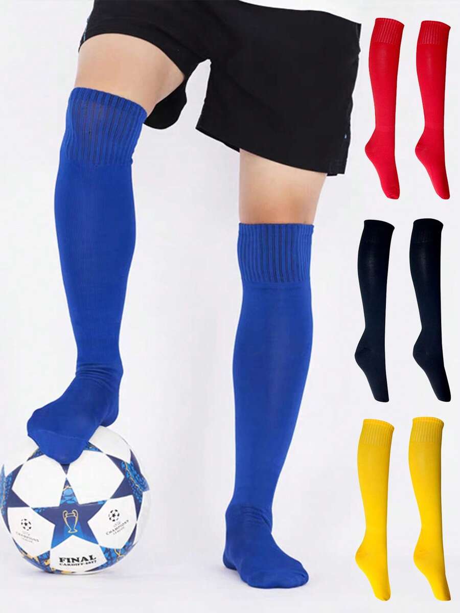 1 Pair Boys & Girls Long Tube Sports Socks, Solid Color Football Socks ...
