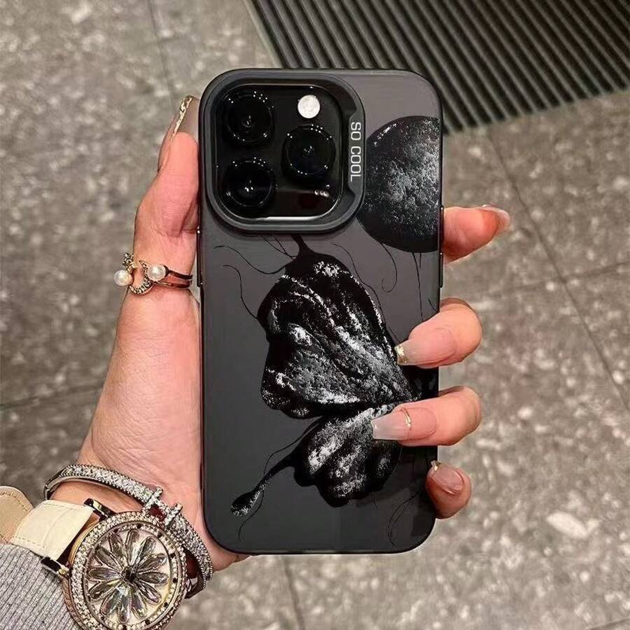Funda de teléfono simple y reforzada, adecuada para todos los modelos de  y , funda para teléfono - compatible con Apple 16,  17, los últimos modelos 15Pro y 14Pro de alta gama, funda con diseño de flor de mariposa en forma de media luna, ideal como regalo para novio o novia, regalo de cumpleaños. - (Un color) 1 unidad por paquete - Ver 1