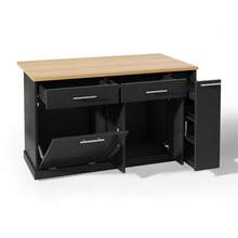 Kitchen Island On Wheels With Fold-Down Worktop, Serving Cart With Bin, 4-Tier Spice Rack, 2 Drawers And Lockable Casters, 120 * 45 (70) * 93 Cm - 黑色 - 查看 7