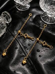 2件組 304不鏽鋼 18K鍍金心形吊墜可調節項鍊延長鏈尾鏈 DIY珠寶配件/防水且不掉色 - 延長鏈 - 查看 2