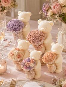 1pc Teddy Bear Holding Bouquet Candle Silicone Mold, Suitable For Valentine's Day Gift, Handmade DIY, Valentine's Day And Mother's Day Theme Home Decor, Craft, Bow Lollipop Teddy Bear Candle Silicone Mold - Bear-shaped Bouquet - Candle Mold - View 1