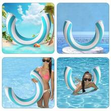 1pc New Striped U-Shaped Inflatable Swim Ring, Arched Design Pool Float, Thickened PVC Floating Device, Summer Water Entertainment Float, Swimming Pool Lounge Chair, Beach Float, Inflatable Water Toy, Pool Party Accessory, Suitable For Adults And Teens Vacation Swimming Float - Multicolor - View 7