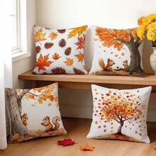 4pcs Autumn Maple Leaf & Squirrel Pattern Pillow Covers, Single-Sided Printed Cushion Covers, Suitable For Living Room, Bedroom, Home Decor, All-Season Use - Multicolor - View 10