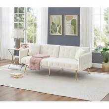 Multifunctional Two-Seater Sofa Bed With Bed Function, Adjustable Backrest, And Multi-Position Armrests. Modern Folding Sofa Bed For Living Room - Velvet Upholstery. Spacious Sleeping Area. - White - View 8