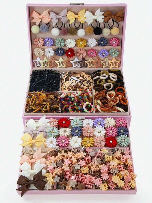 875pcs Girls Brown Bow Hair Clip Set, Side Bangs Clips, Non-Damaging Alligator Hair Clips, Towel Rings, Thumb Rings, Small Rubber Bands, Non-Slip Durable, Simple Versatile, Soft Non-Damaging, Suitable For Daily Hairstyles, Back To School Looks, Party Hairstyles, Hair Accessories Set
