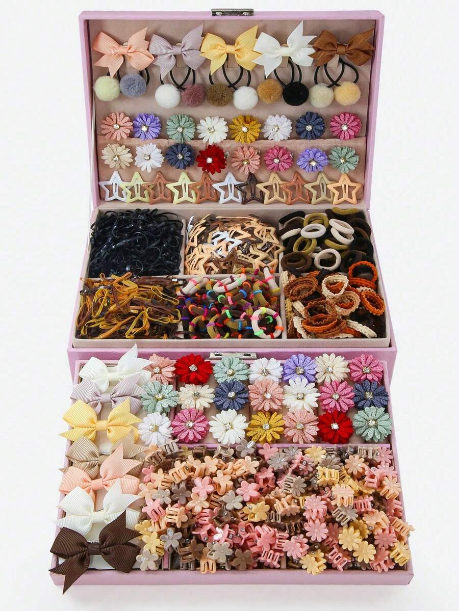 875pcs Girls Brown Bow Hair Clip Set, Side Bangs Clips, Non-Damaging Alligator Hair Clips, Towel Rings, Thumb Rings, Small Rubber Bands, Non-Slip Durable, Simple Versatile, Soft Non-Damaging, Suitable For Daily Hairstyles, Back To School Looks, Party Hairstyles, Hair Accessories Set - Multicolor - View 1
