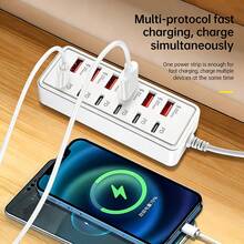 12口USB快速充電站 - 6個Type-C PD + 6個USB-A接口，單口最高25W，緊湊設計，高速充電，適用於筆記本電腦/平板電腦/多台設備，工作空間電源中心，為科技愛好者設計，12口USB快速充電站 – 6個Type-C PD接口和6個USB-A接口，適用於平板電腦/多台設備。具有緊湊設計、高速充電和USB適配器工作空間電源中心。科技必需品 - 查看 8