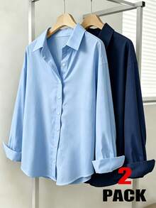Simple, Solid-Color Women's Everyday Button-Down Shirt - Gold - View 1