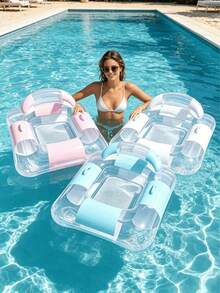 1pc Inflatable Water Sofa, Sequin Transparent Patchwork Minimalist Style, With Pillow, With Handle Design, PVC Material, Suitable For Water, Pool, Beach Theme Party, Water Resting Seat, Inflatable Water Float, Water Floating Object, Air Pump Sold Separately - Square Recliner - View 2