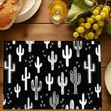 1pc/4pcs/6pcs, Home Decor, Cactus Pattern Printed Linen Placemats, All Season, Suitable For Dining Table, Washable Placemats, Coasters, Kitchen Placemats, Home Goods, Kitchen Supplies, Dining Table Decor - Multicolor - View 4