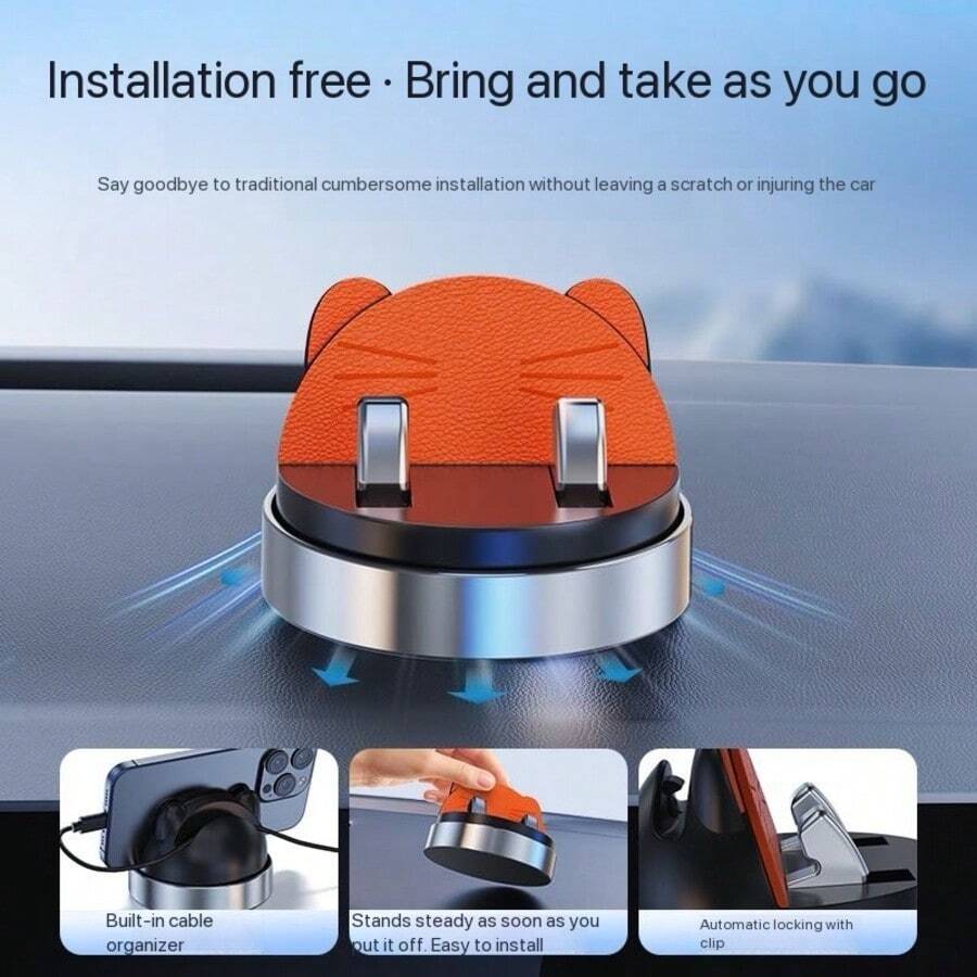 360° Rotating Car Dashboard Phone Holder, Adhesive Car Phone Mount, Center Console Car Mount, Dashboard Phone Holder Compatible With All Smartphones, 360° Rotating Car Phone Holder, Cat Ear Design Anti-Slip Silicone Base, Universal Center Console Navigation Mount