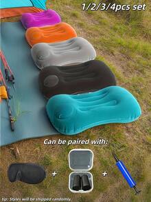 1/2/3/4pcs Set, Unisex Multi-Color Options, Press-To-Inflate, Waterproof & Comfortable, Portable Camping Pillow, Neck Support, Machine Washable, Hiking & Outdoor Gear, Camping & Travel Inflatable Pillow, Lightweight & Foldable, Comes With Eye Mask & Earplugs Set, Summer Holiday Essential - Multicolor - View 2
