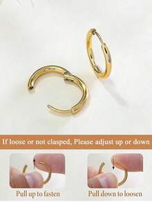 1 Pair Gold Stainless Steel Huggie Hoop Earrings, Hinged Snap Cartilage Spiral Earrings, Minimalist Small Stackable Piercing Jewelry, Unisex Daily Style - Gold - View 9