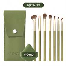NOVO 8件組超柔軟化妝刷套組，綠色蜜粉撲 + 腮紅刷 + 眼影刷 + 細節刷 + 唇刷，專業化妝工具套組，多功能旅行化妝刷套組，適合女性與女孩的禮物 - 彩色 - 查看 7