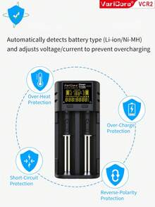 VariCore VCR2 Smart Battery Charger, Supports 3.7V Li-Ion 18650 21700 26650, 3.2V LiFePO4 32700, 1.2V NiMH AA AAA Battery Capacity Testing - Black - View 5