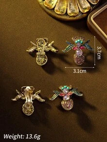 Vintage-Style 3D Fly & Flower Design Elegant Luxury Niche Exquisite High-End Fashion Jewelry Necklace And Ear Studs/Ear Clips, Made Of Alloy And Gemstone Accents, Suitable For Banquets, Parties, Vacations, Travel, Vintage-Themed Gatherings, And Daily Commute, Premium Gift For Girlfriend Or Best Friend - Multicolor - View 4