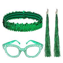 3pcs Disco 70s/80s Shiny Party Costume Accessories Set, Sequin Headband + Decorative Rhinestone Glasses (No Lenses) + Tassel Pendant Ear Clips, Suitable For Cosplay, Halloween Party Accessories, Daily Gathering Supplies, 70s/80s Disco Party - Multicolor - View 16
