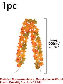 1/2pcs 66.93" Artificial Hanging Vine, Autumn Maple Leaf Garland Wall Hanging, Suitable For Autumn Theme Party, Halloween, Home And Staircase Wall Decoration, Indoor/Outdoor And Garden Autumn Decor - Multicolor - View 9