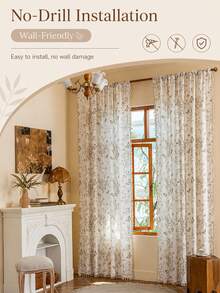 COSYSCENE 1 pieza Cortina con estampado vintage de flores & mariposas con ribete de borlas, estilo botánico francés campestre para dormitorio, sala de estar y decoración del hogar - Multicolor - Ver 10