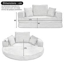 Flieks Multifunktionales freistehendes Klappsofabett (Boneless Couch) – Ovales Bett mit Kissen, modulares Sofa, Cordstoff-Bezug (173 x 176 cm), geeignet für Apartments, Wohnzimmer, Schlafzimmer - Dunkelgrau - Übersicht 5