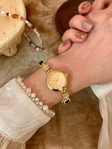 1件方形金色女款石英手錶手鍊，極簡時尚優雅，適合日常佩戴，假期禮物首選 - 金色 - 查看 7