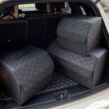 1件裝汽車後車廂收納箱 大容量多功能工具收納袋 PU皮革可折疊整理盒 適用緊急儲物 - A - 查看 2