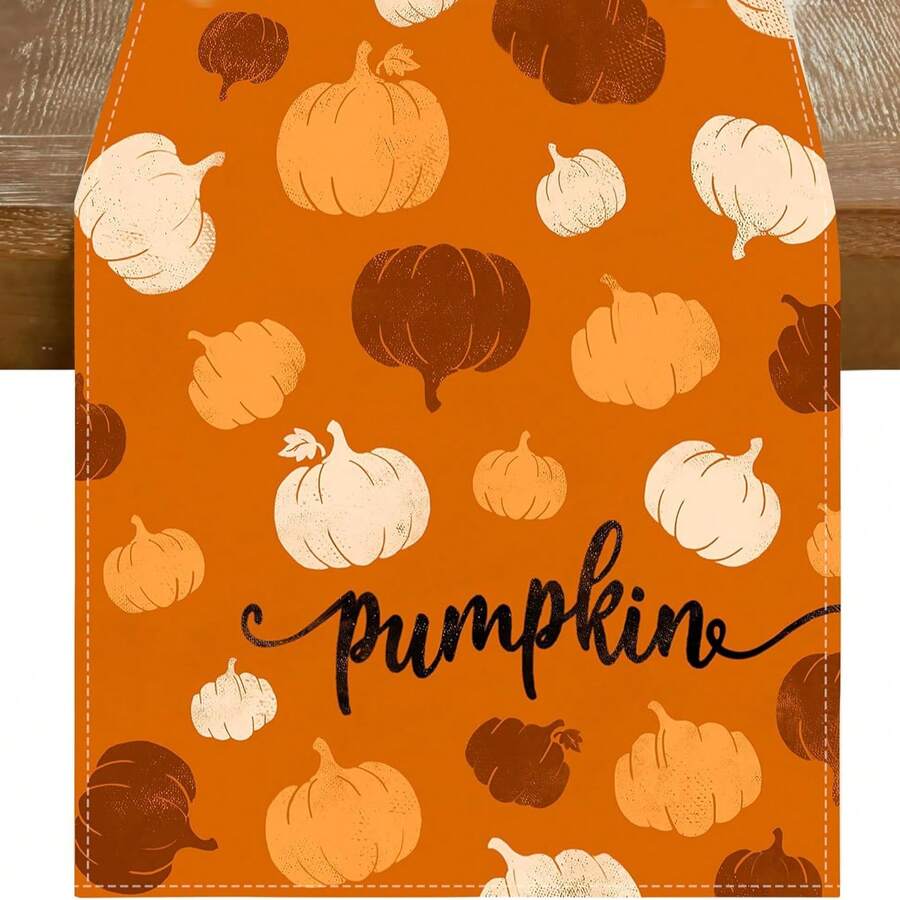 1 pieza Mantel de calabaza naranja, óxido y blanco de otoño, decoración de mesa de cocina y comedor de temporada de otoño, decoración de fiesta de Acción de Gracias para el hogar - Naranja - Ver 1