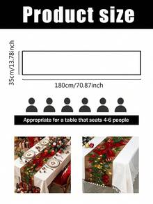 1pc 35*180cm/13.78*70.87inch Christmas Decorative Polyester Table Runner, Christmas Tree, Snowflake, Poinsettia, Bell, Gift Box, Bow, Snowman, Red Berry, Santa Claus Cartoon Pattern Design, Suitable For Home Dining Table Holiday Decor, Festive Atmosphere Christmas Tablecloth, Desktop Decorative Fabric - Multicolor - View 14