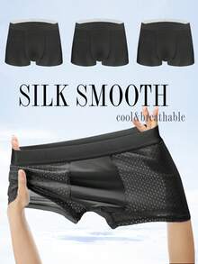 3pcs Men's Ice Silk Breathable Solid Color Boxer Briefs - Black - View 1