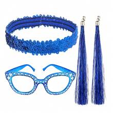 3pcs Disco 70s/80s Shiny Party Costume Accessories Set, Sequin Headband + Decorative Rhinestone Glasses (No Lenses) + Tassel Pendant Ear Clips, Suitable For Cosplay, Halloween Party Accessories, Daily Gathering Supplies, 70s/80s Disco Party - Multicolor - View 15