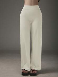 Pantalones de cintura alta, pierna ancha y suaves, levantadores de glúteos, no transparentes, para yoga, casuales y deportivos de verano - Albaricoque - Ver 5