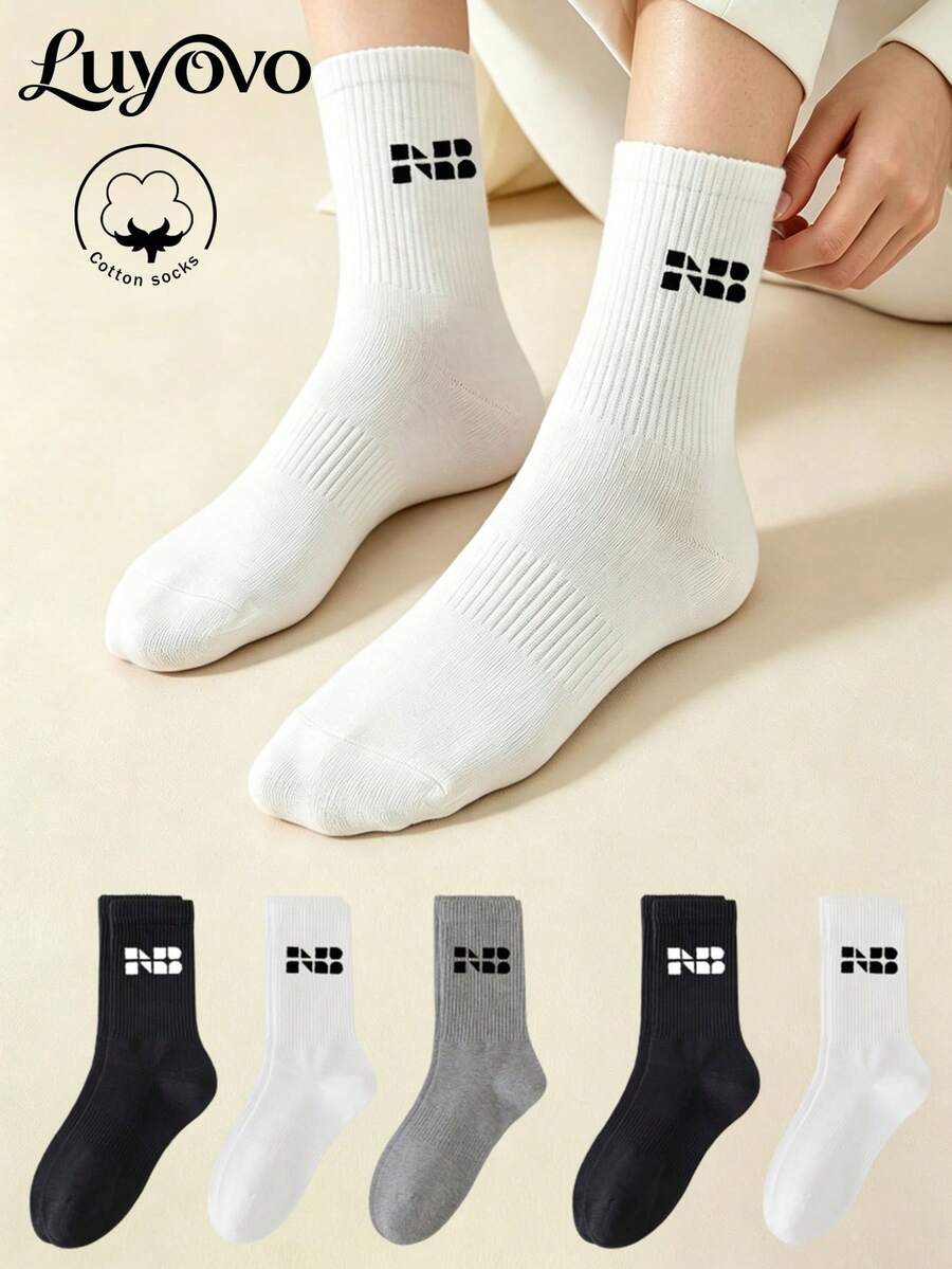 5 pares de calcetines de tripulación para mujer, calcetines de algodón, calcetines de media pantorrilla, calcetines para mujer, calcetines lindos, calcetines para niñas, calcetines de otoño, invierno, primavera y verano, transpirables y cómodos, que absorben la humedad, suaves y lisos, adecuados para varias festividades, deportes, casual, negocios y otros usos diarios, usables en todas las estaciones, combinación de colores aleatoria. - Multicolor - Ver 1