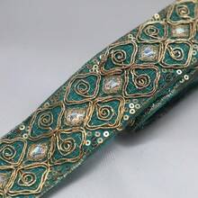 1/5 Yard High-End Embroidered Lace Trim With Fabric Backing, Floral Embroidery, Gold Sequin Decoration, Court Style Rhombus Embroidered Floral Pattern, Suitable For DIY, Sewing, Decoration And Beginner Sewing - Multicolor a - View 10