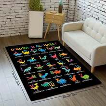 New Store Offer High-Quality Children's Carpet With Fun 3D Dinosaur And English Letter Pattern, Kids Can Learn Letters While Playing, Combines Early Education Function. Machine Washable, Easy Daily Maintenance. Soft And Durable Fabric, Suitable For Bedroom, Living Room, Hallway, Coffee Table Area, Porch And Other Indoor/Outdoor Scenes - Black - View 3