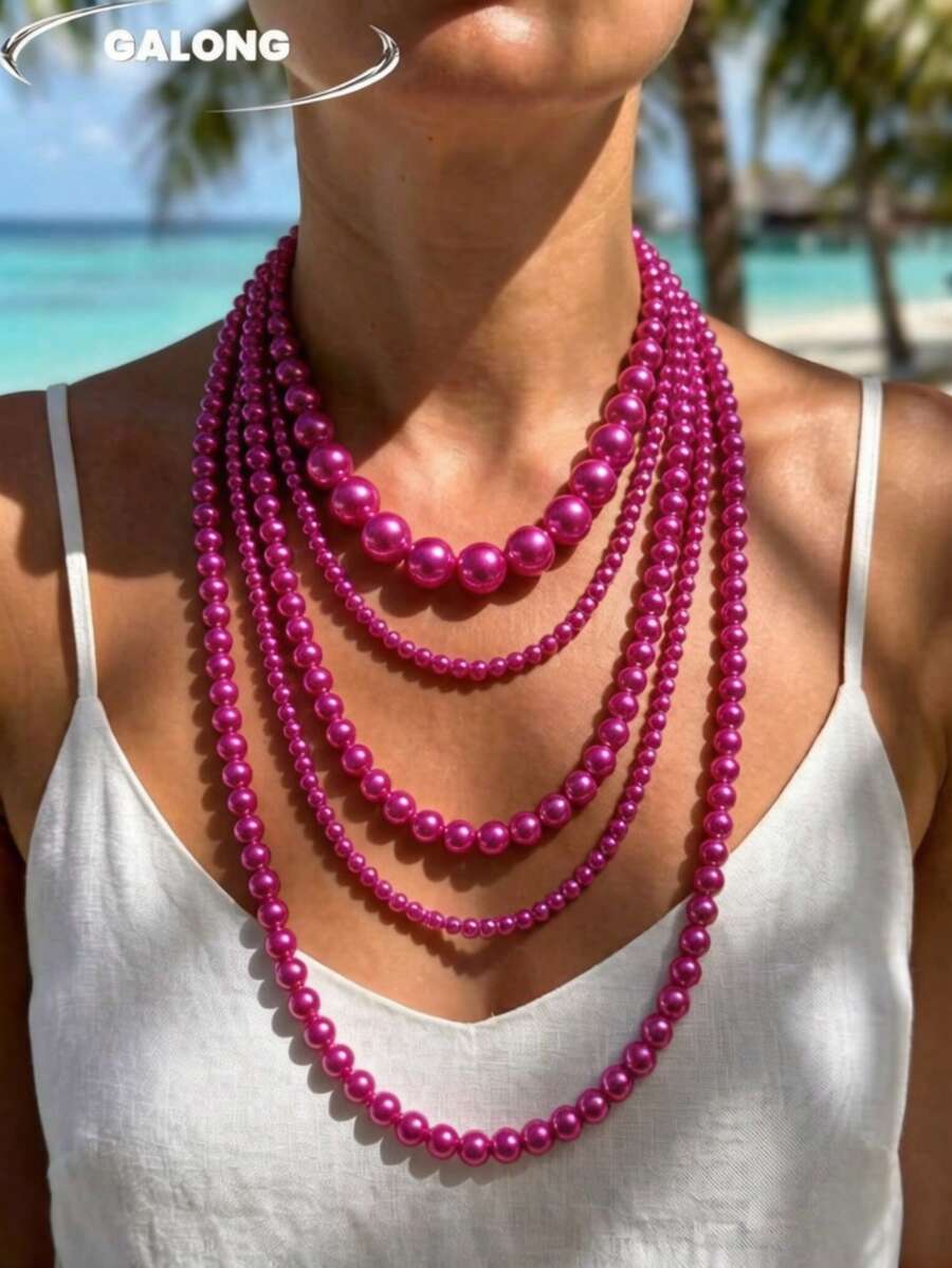 Collar de perlas multicapa versátil y exquisito hecho a mano para banquetes