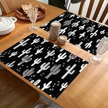 1pc/4pcs/6pcs, Home Decor, Cactus Pattern Printed Linen Placemats, All Season, Suitable For Dining Table, Washable Placemats, Coasters, Kitchen Placemats, Home Goods, Kitchen Supplies, Dining Table Decor - Multicolor - View 5