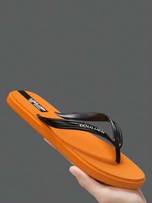 New Men's Summer Beach Flip-Flops Suitable For Outdoor Wear. They Feature A Minimalist Fashionable Color-Block Design, Versatile And Practical. Thick Sole Structure Is Wear-Resistant And Durable, Suitable For Outdoor Leisure Occasions. These Are Men's Thong Sandals / Slippers - Orange - View 1