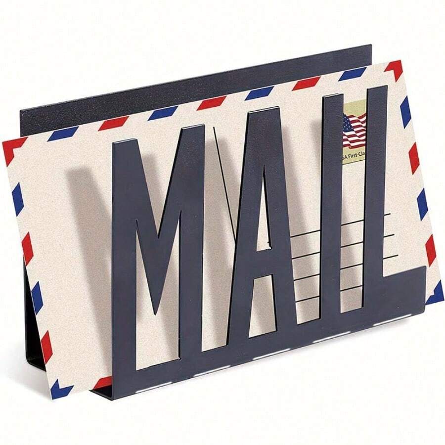 1pc Modern Black Metal Mail Holder Desktop Organizer, With Hollow Mail Letter Design, Office Desk Envelope And Document Storage Rack - White - View 1