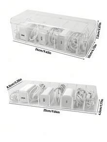 透明電纜收納盒，分格充電器收納盒，適用於充電線、耳機、插頭、手機配件，桌面與抽屜收納 - 白色 - 查看 3