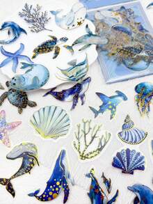 50pcs Marine Life Stickers Waterproof Transparent Stickers For Water Bottle, Notebook, Guitar, Refrigerator, Luggage, Scrapbook, Phone Case, Desktop, Wall, Room Decor, Home Decor, Suitable For Birthday Gift, Holiday Party Gift - 50pcs - View 1