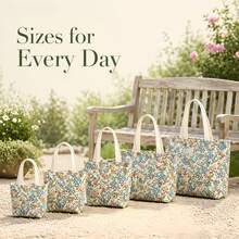 Vintage Blue Red Flower Print Canvas Handbag Casual Daily Shopping Beach Bag - View 4
