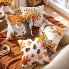 4pcs Autumn Maple Leaf & Squirrel Pattern Pillow Covers, Single-Sided Printed Cushion Covers, Suitable For Living Room, Bedroom, Home Decor, All-Season Use - Multicolor - View 6